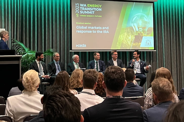CCIWA CEO Chris Rodwell (far right) speaks at the Energy Transition Summit