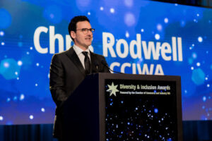 Chris Rowell, CEO of CCIWA, delivers a speech at the Diversity and Inclusion annual awards gala.