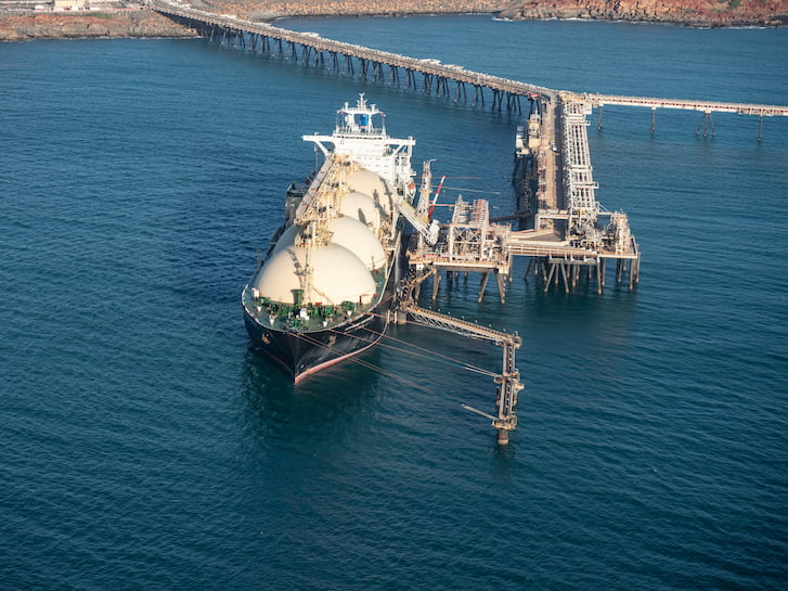 Supertanker at jetty Dampier Peninsular in Western Australia.