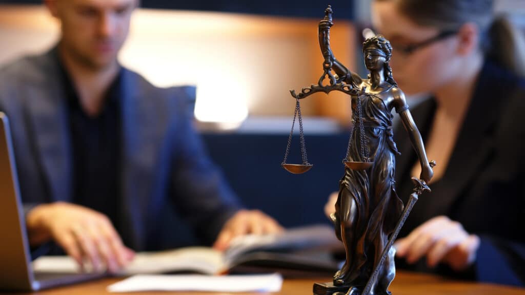 Commercial lawyer with business owner client A lawyer meets with a new client