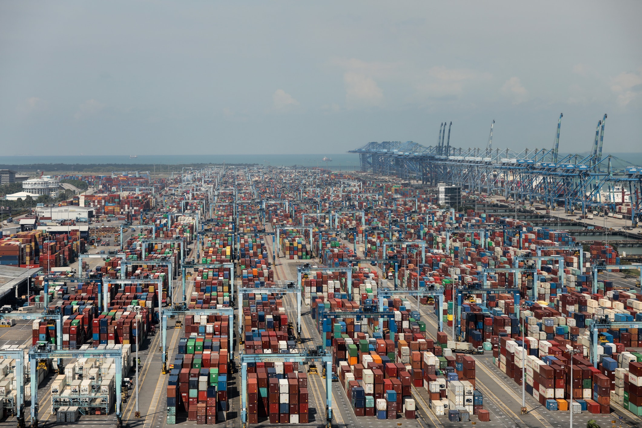 General view of shipping containers at Westport in Port Klang.