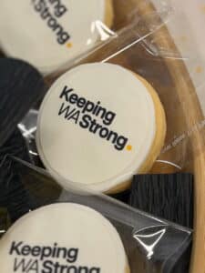 Biscuits with the Keeping WA Strong logos