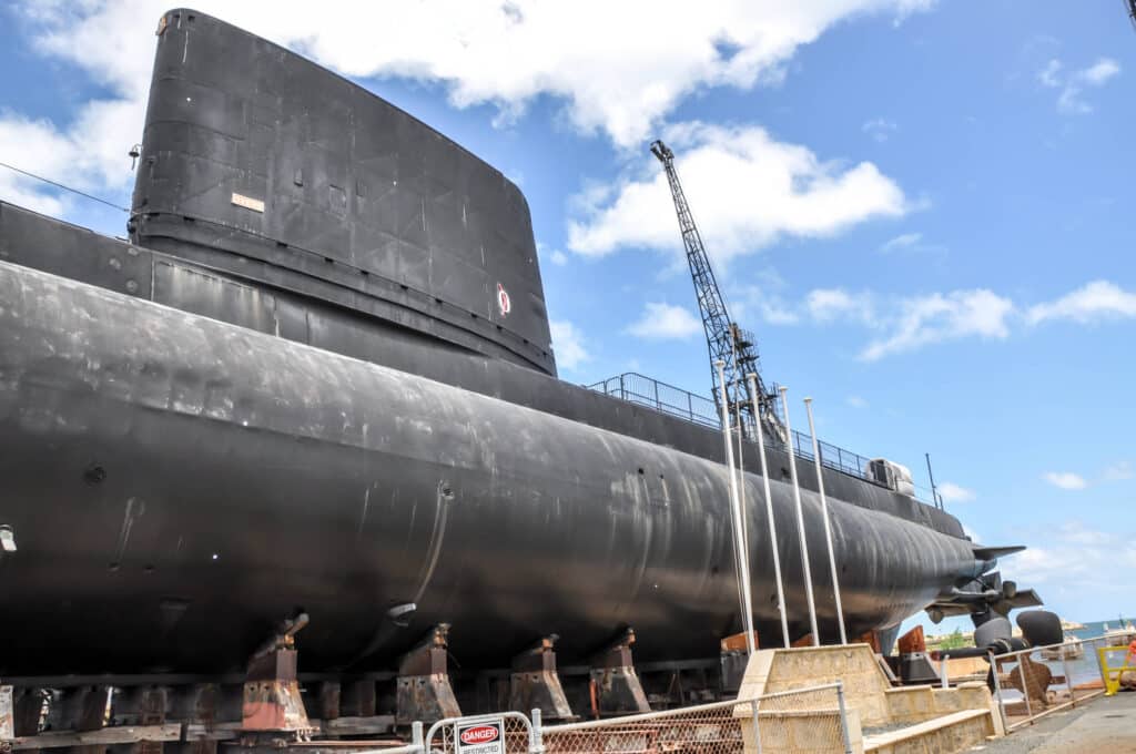 Naval submarine dry-docked in Fremantle